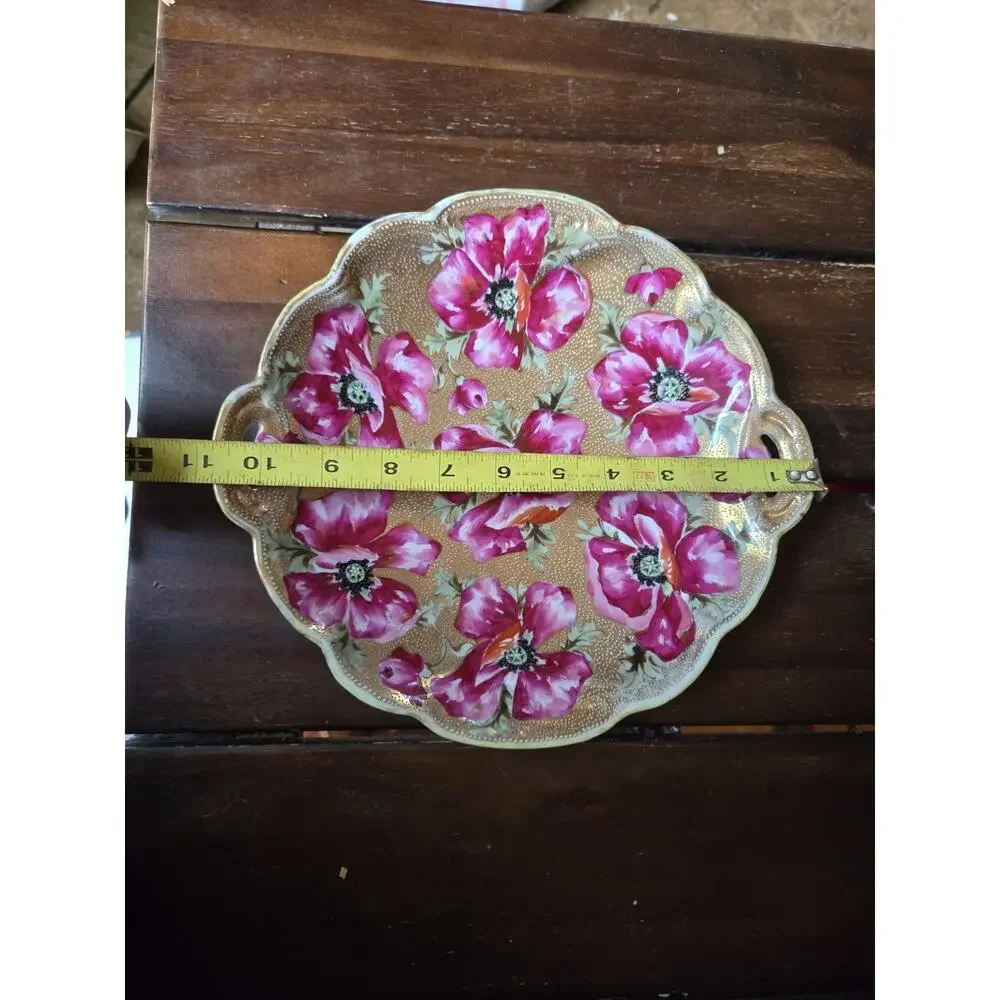 Antique Royal Kinran Nippon Hand Painted Pink Poppy Bowl Gold Moriage 11” Japan
